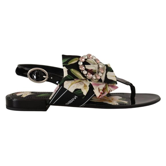Dolce & Gabbana Black Floral Crystal Sandals Slides Flats Shoes - Picture 1 of 7